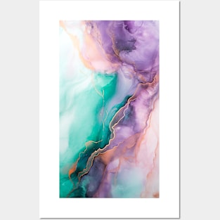 Emerald lavender and rose gold marble texture tile Posters and Art